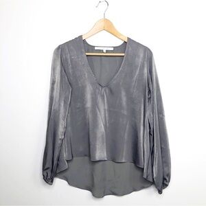 LOVERS & Friends grey satin V-neck blouse